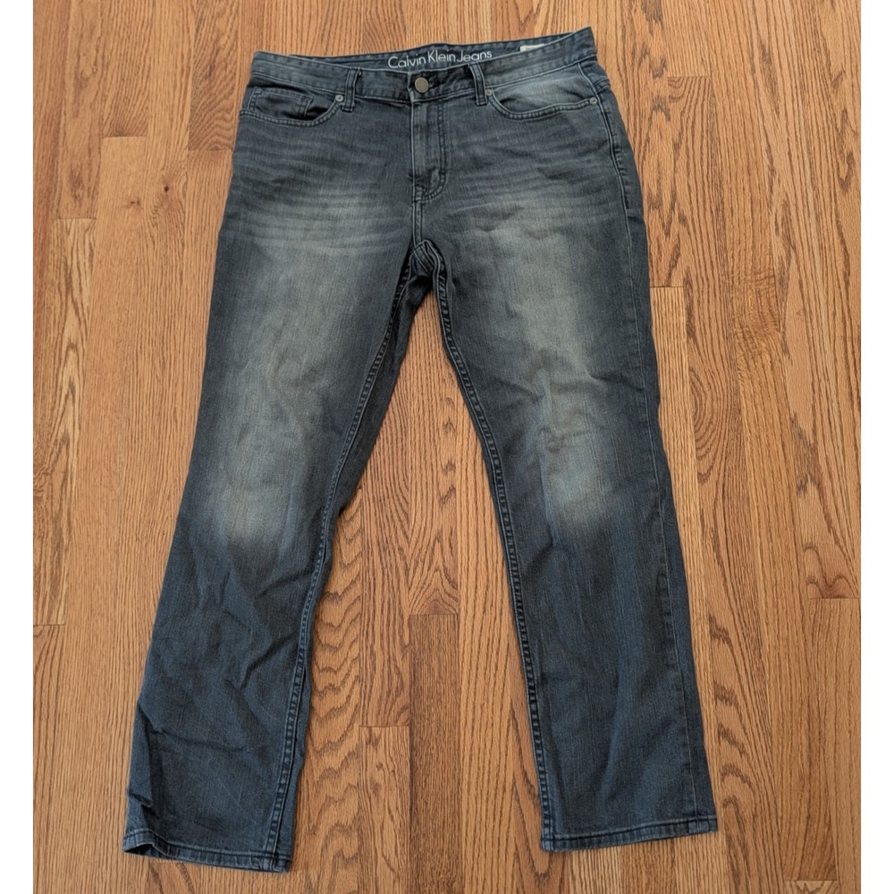 Calvin Klein Jeans Men's 34x30 Slim Straight Gray Wash Charcoal Denim Pants